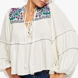 Free People Boho Peasant Tie Blouse Size XS